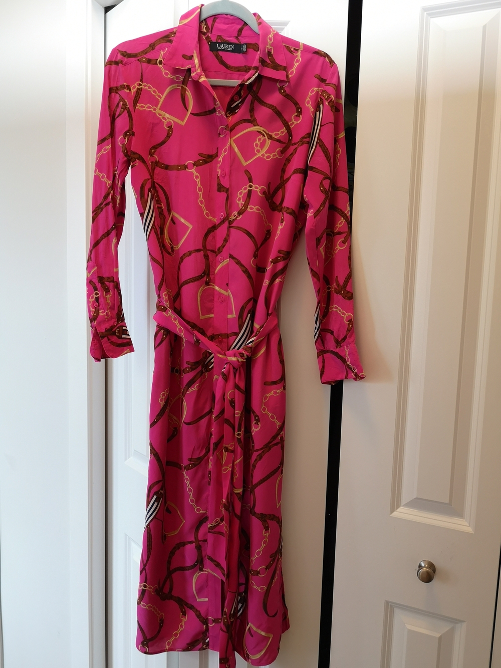 Ralph Lauren Equestrian Print Silk Shirt Dress